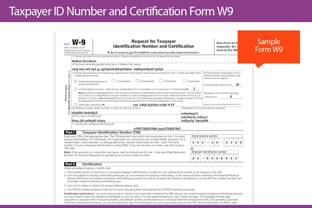Taxpayer ID Number And Certification Form W9 RPA Component 