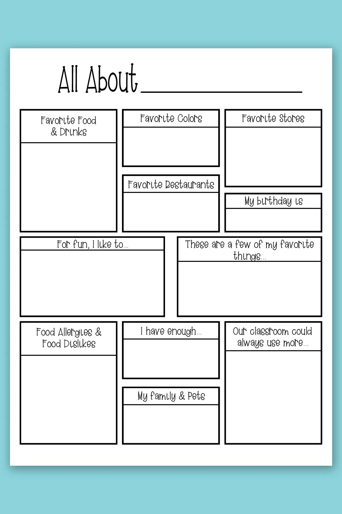 Teacher Favorite Things Form Free Printable Printable Alphabet 