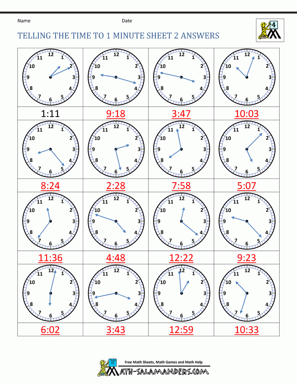 Time Worksheets Printable Free