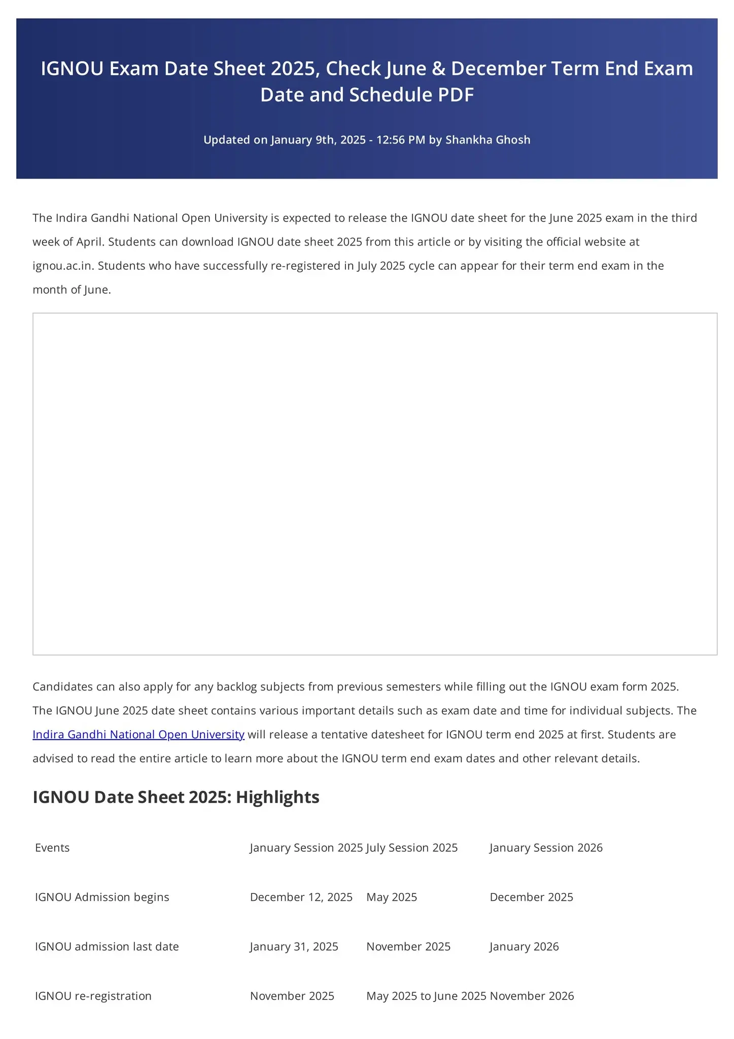 Ignou Exam Form June 2026 Date Sheet