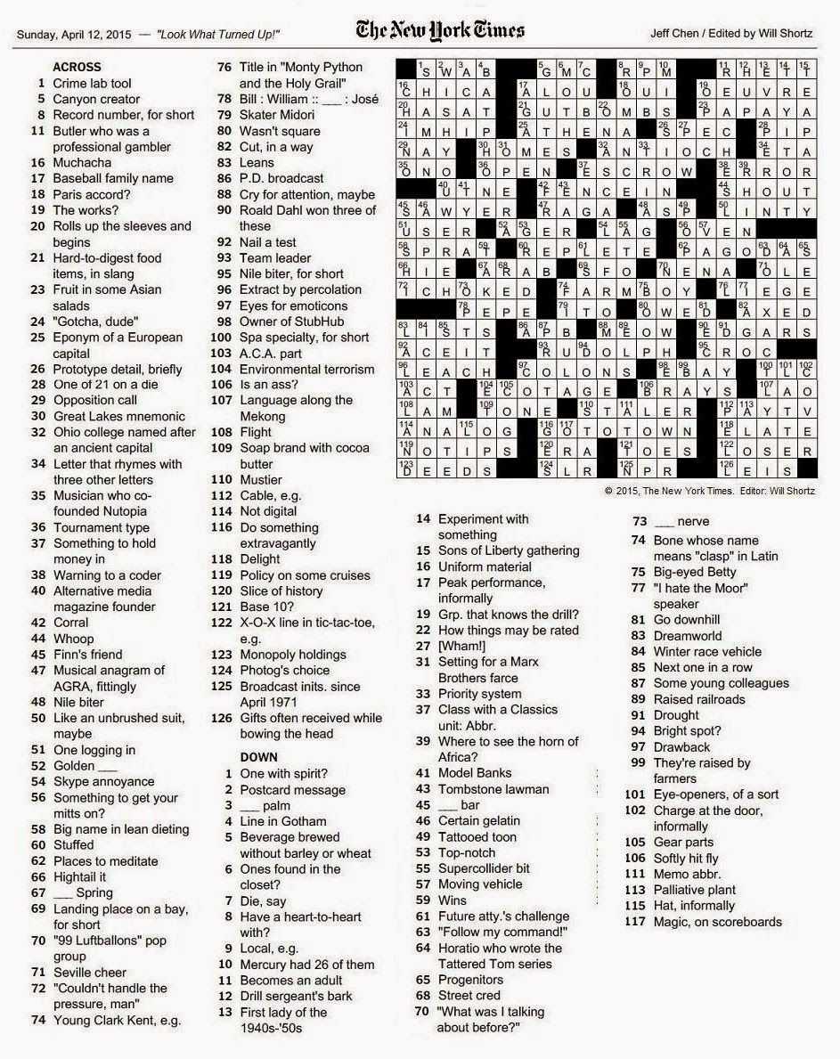 Printable Ny Times Sunday Crossword Puzzles