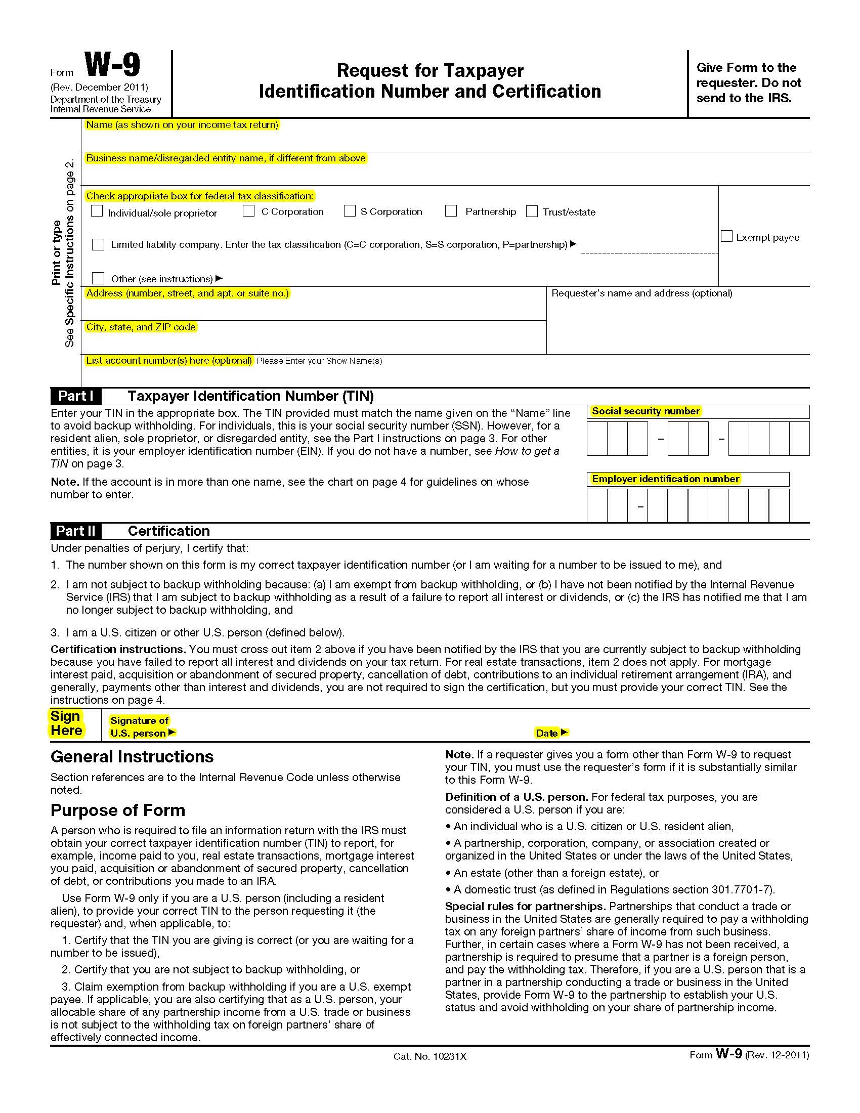 Tax Exempt Form W-9