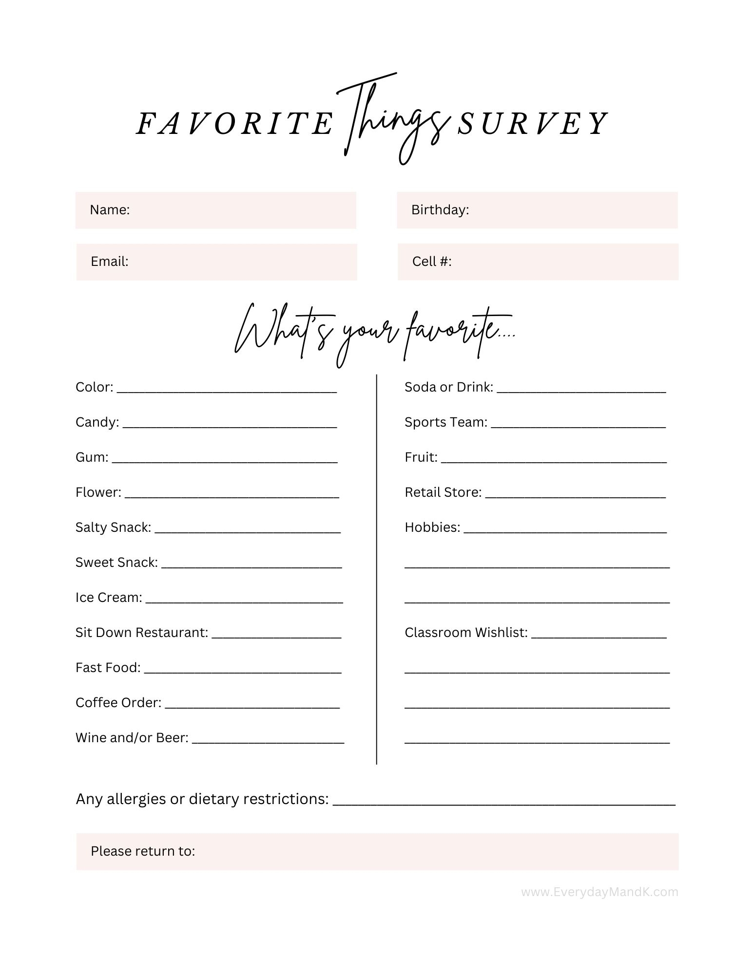 This Teacher Favorite Things Survey Is A Great Tool For Parents 