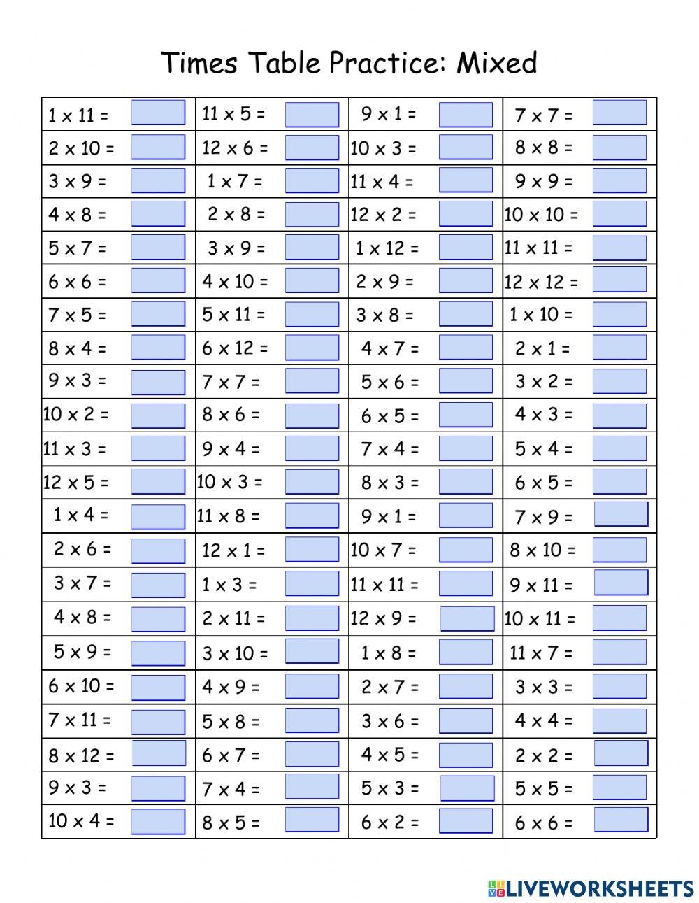 Times Tables 1 12 Printable Worksheets