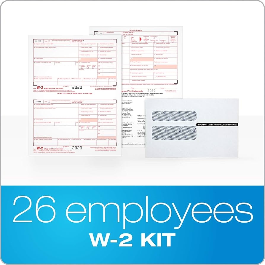TOPS W2 Forms 2020 Tax Form Set For 26 Employees 6 Piece W2 Tax Form Sets With Self Adhesive W2 Envelopes Includes 3 W3 Shapes TX22904KIT 20 