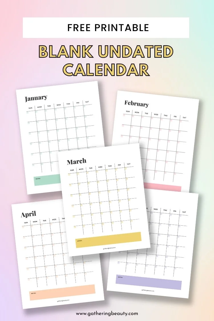 Undated Monthly Calendar Free Printable Gathering Beauty