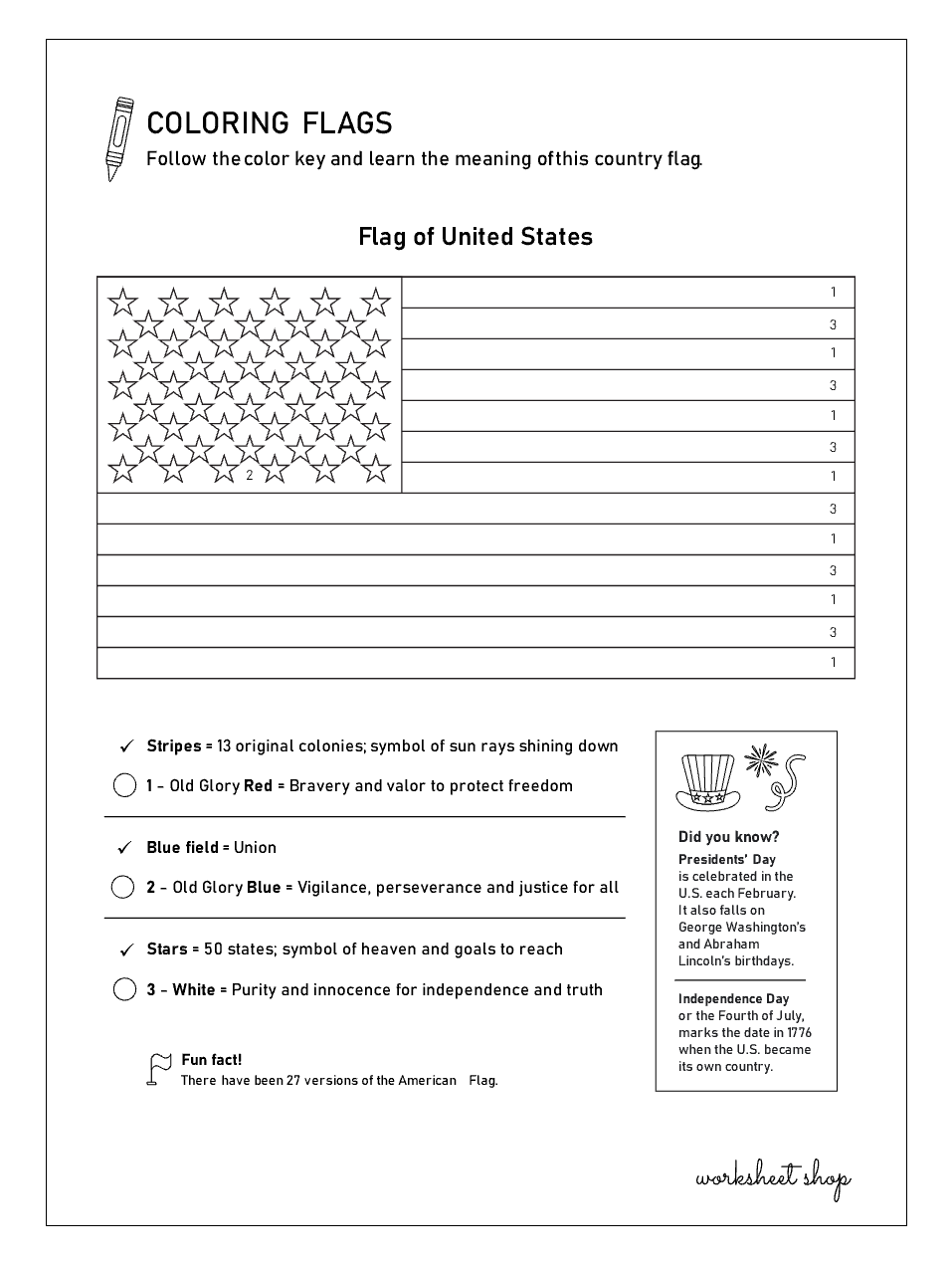 USA Flag Worksheet Shop