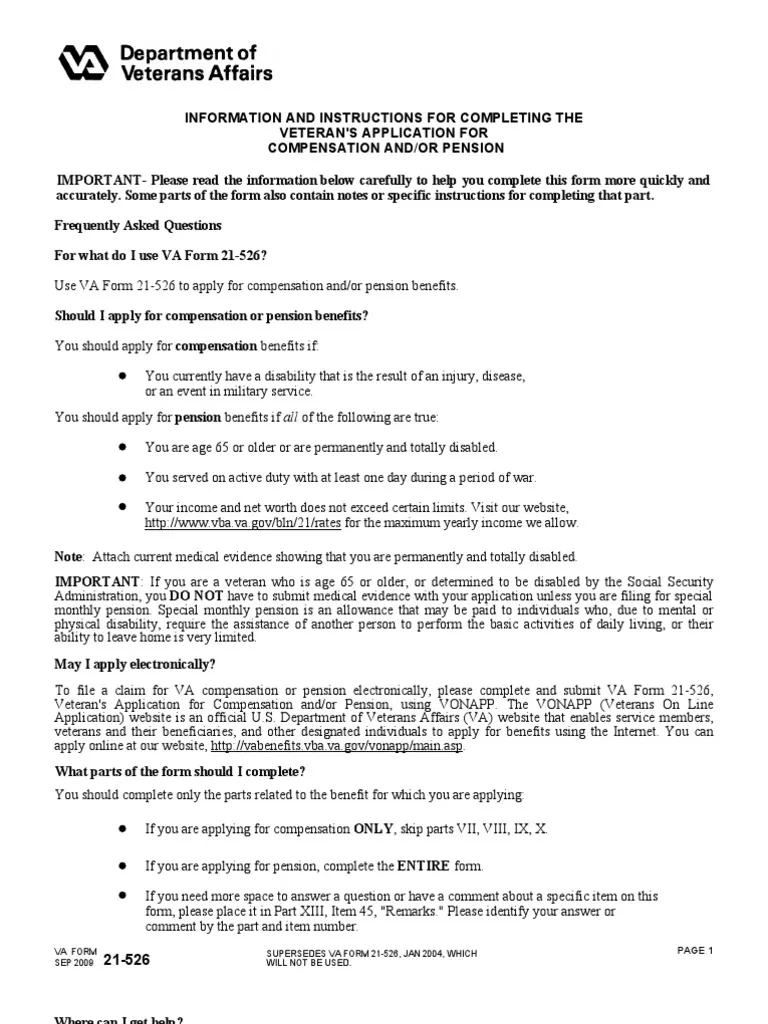VA Form 21 526 App For Disability Compensation And Pension PDF 