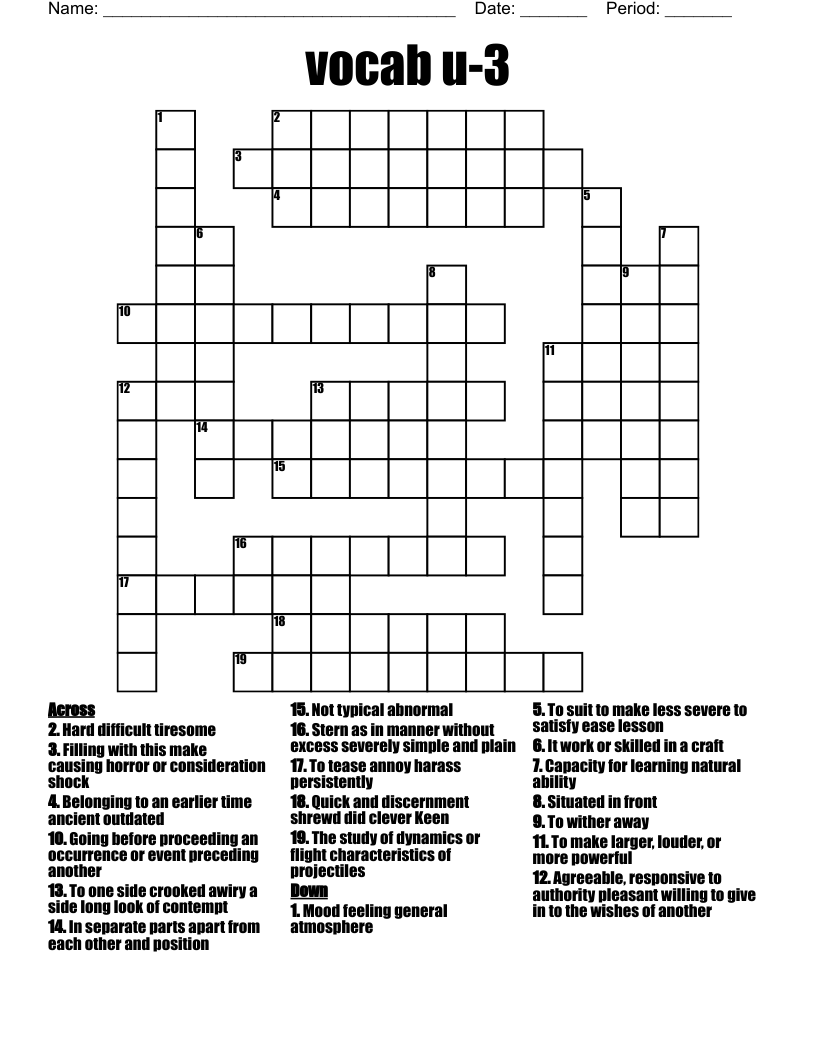 Vocab U 3 Crossword WordMint