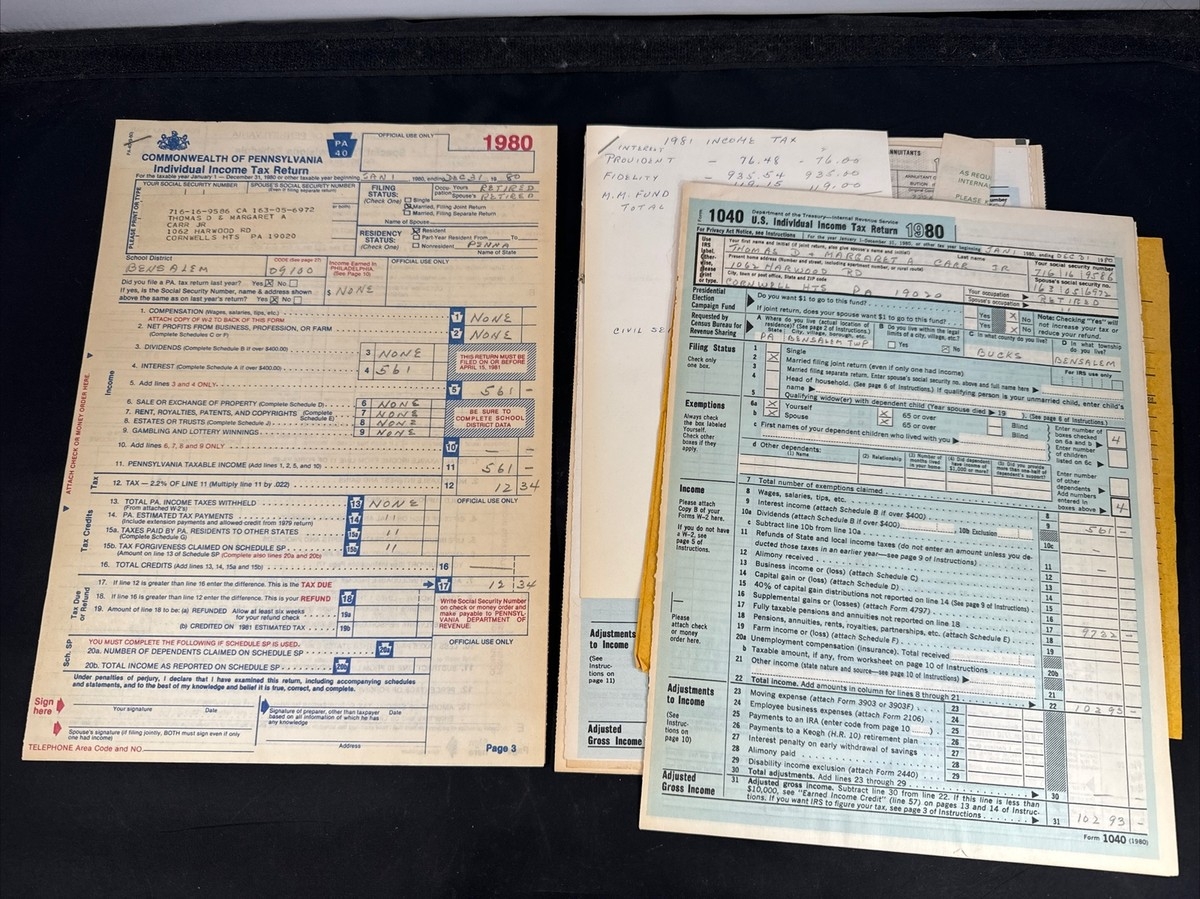 Vtg 1980 amp 1981 Federal Income Tax Form 1040 Pennsylvania 