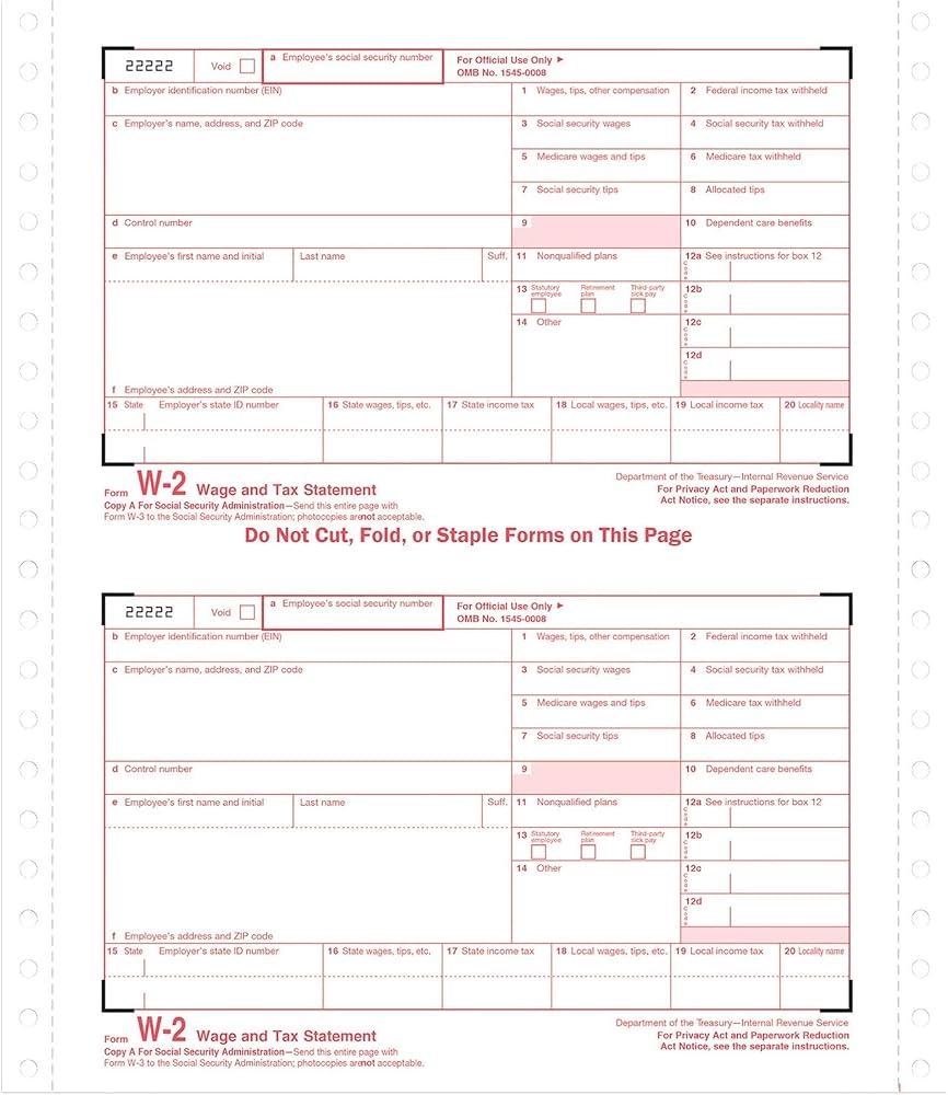 W 2 Tax Form 4 Part Carbonless 24 Forms Amazon de B robedarf amp Schreibwaren