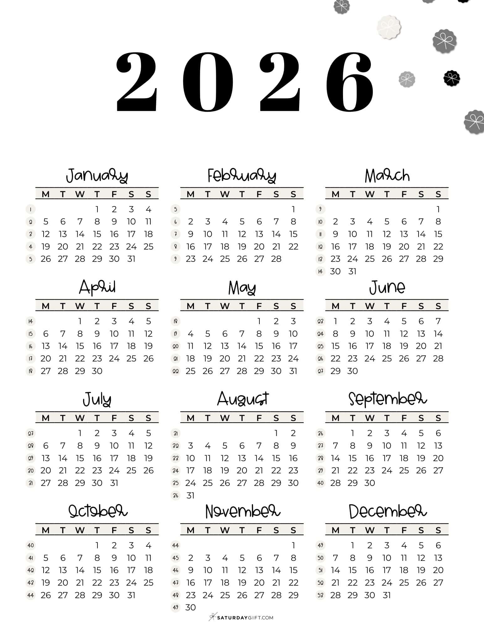 Week Numbers For 2026 What Week Is It SaturdayGift