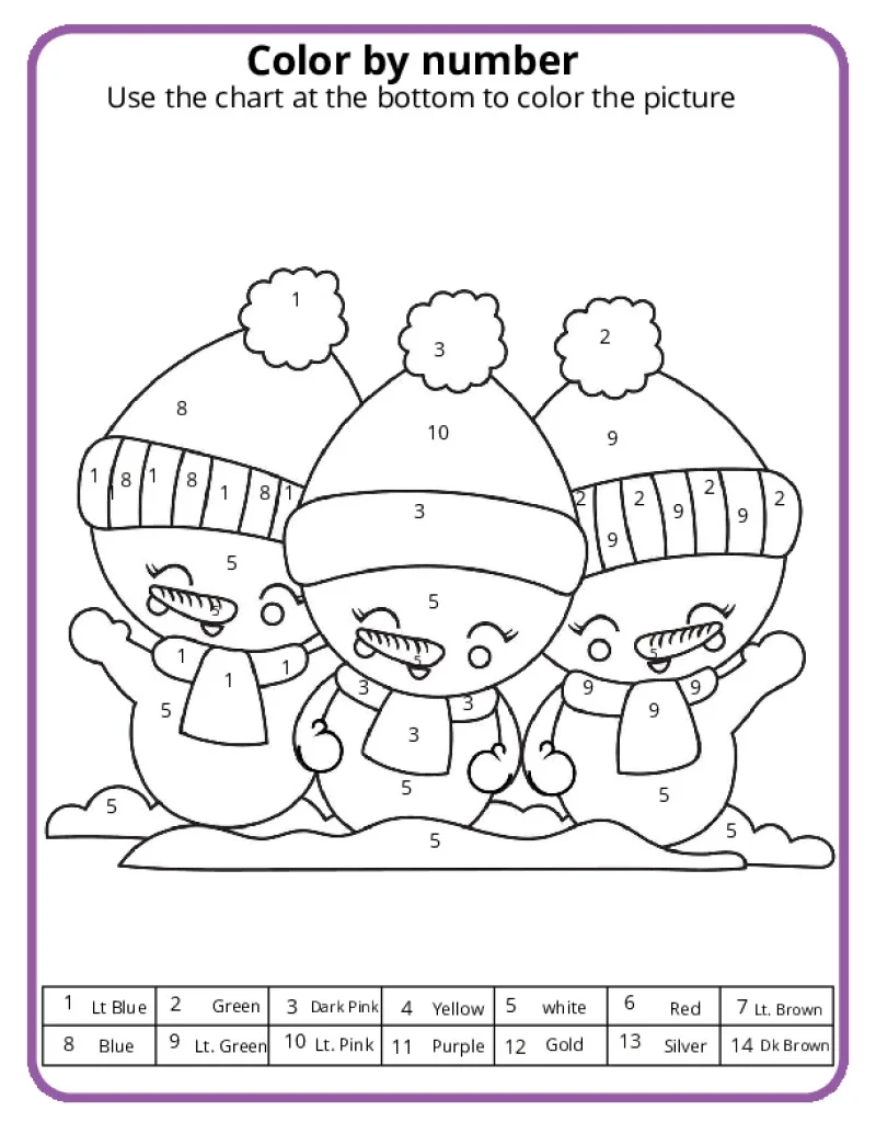 Winter Color By Number Pages K12 Math Worksheets