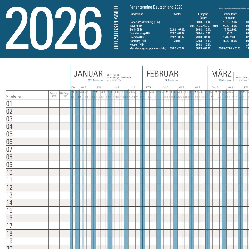 XXL Urlaubsplaner 2026 Gro er Personalplaner Dienstplaner Mitarbeiter Kalender