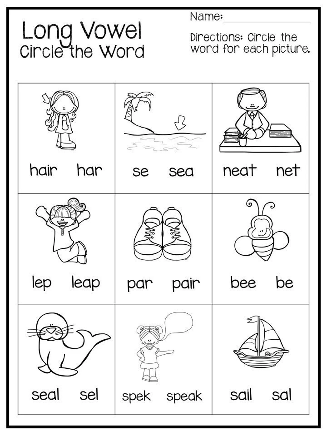 10 Printable Long Vowel Words Worksheets 1st 2nd Grade ELA 