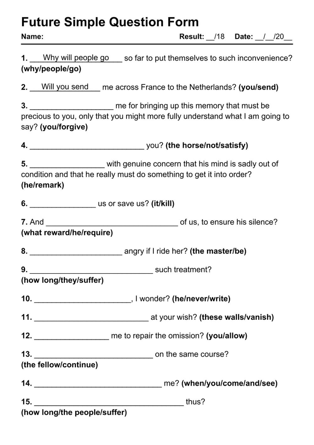 101 Future Simple Question PDF Worksheets With Answers Grammarism