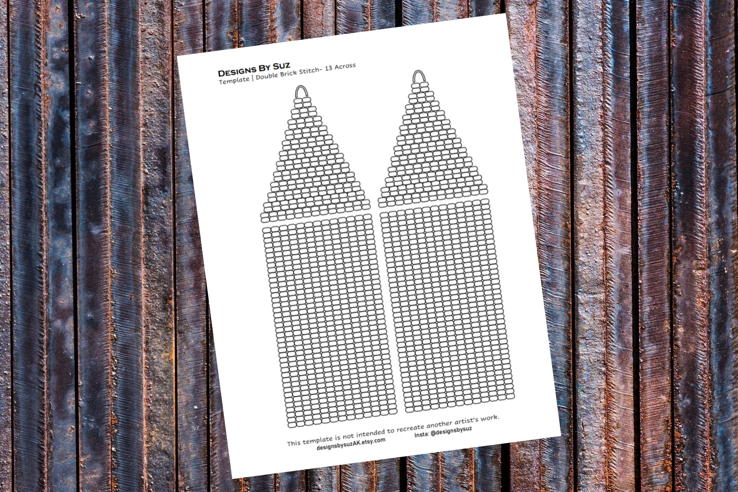 13 Across Double Brick Stitch Beaded Earring Template Bead Graph 