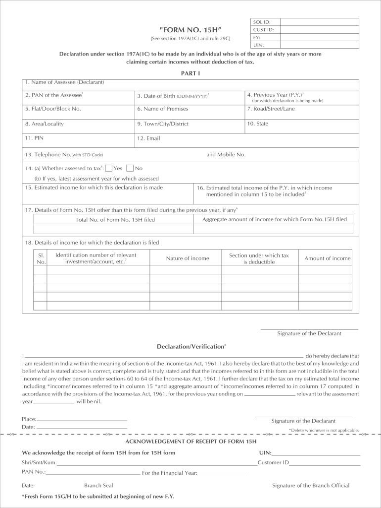 15 H Form Fill Online Printable Fillable Blank PdfFiller