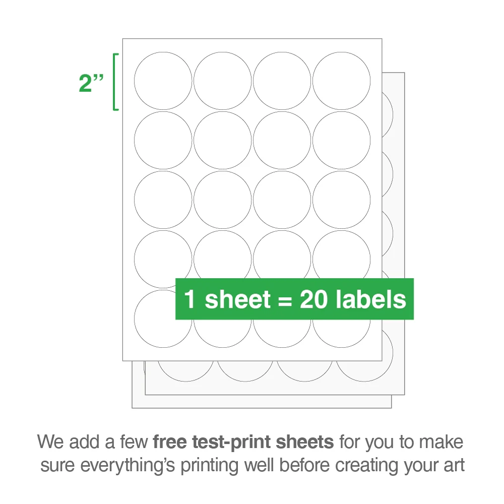 2 Round Printable White Dot Labels For Laser Inkjet 500 Pack