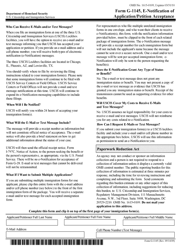 Form G 1145 E Notification