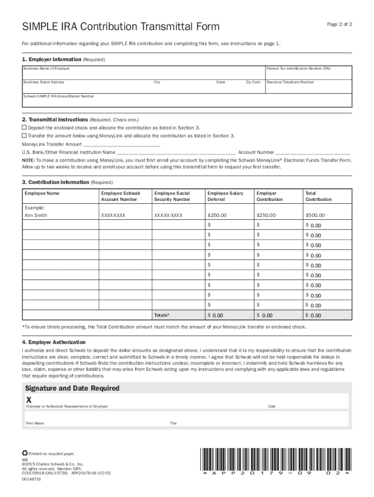 2015 2025 Simple IRA Contribution Transmittal Form Fill Online 