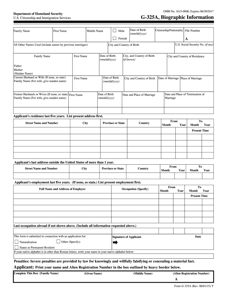 2015 Form USCIS G 325A Fill Online Printable Fillable Blank 