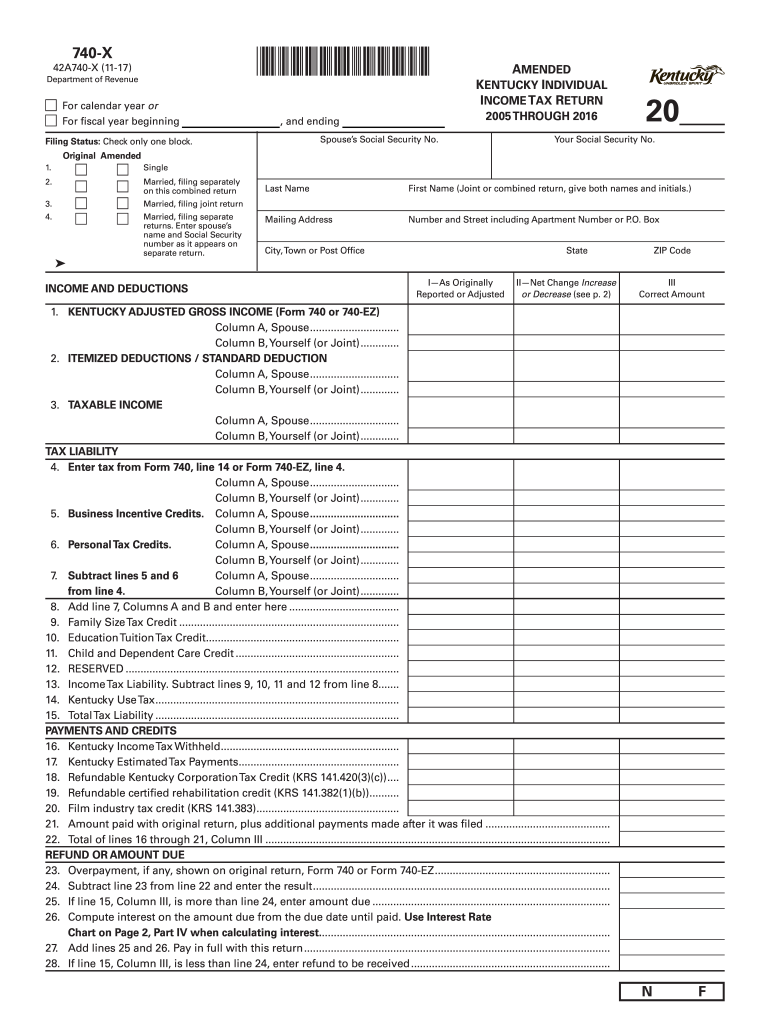 2017 2025 Form KY DoR 740 X Fill Online Printable Fillable 