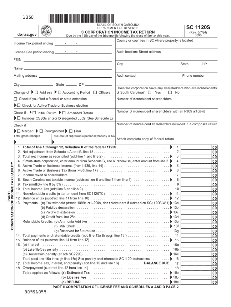 2024 Form SC DoR SC1120S Fill Online Printable Fillable Blank 