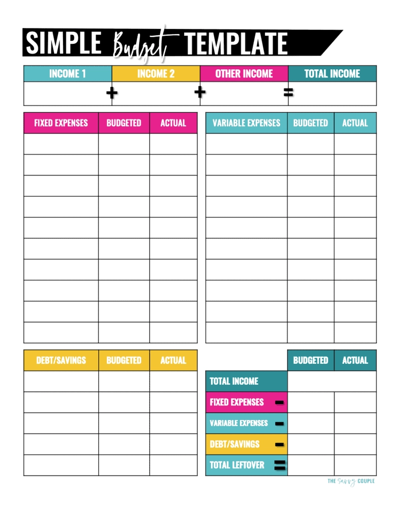 Free Printable Easy Budget Worksheet