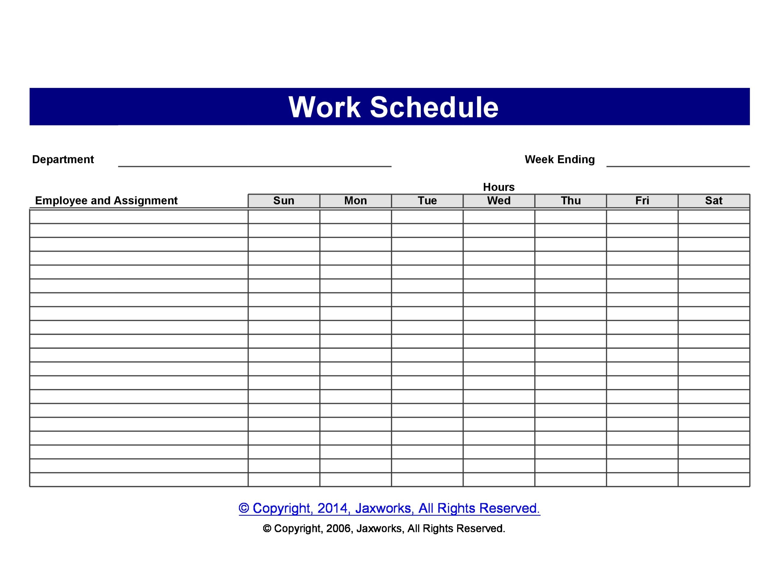 Printable Weekly Work Schedule Template