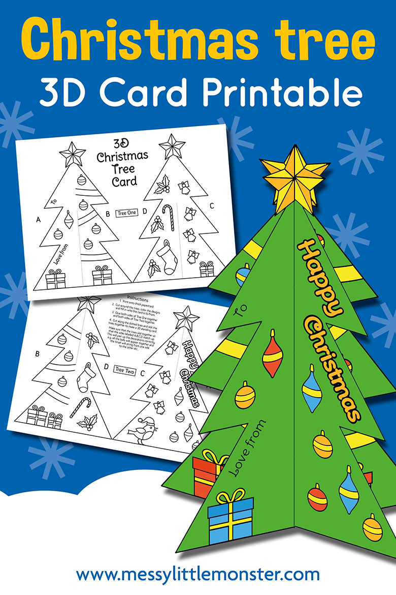 3D Christmas Tree Card Template Messy Little Monster