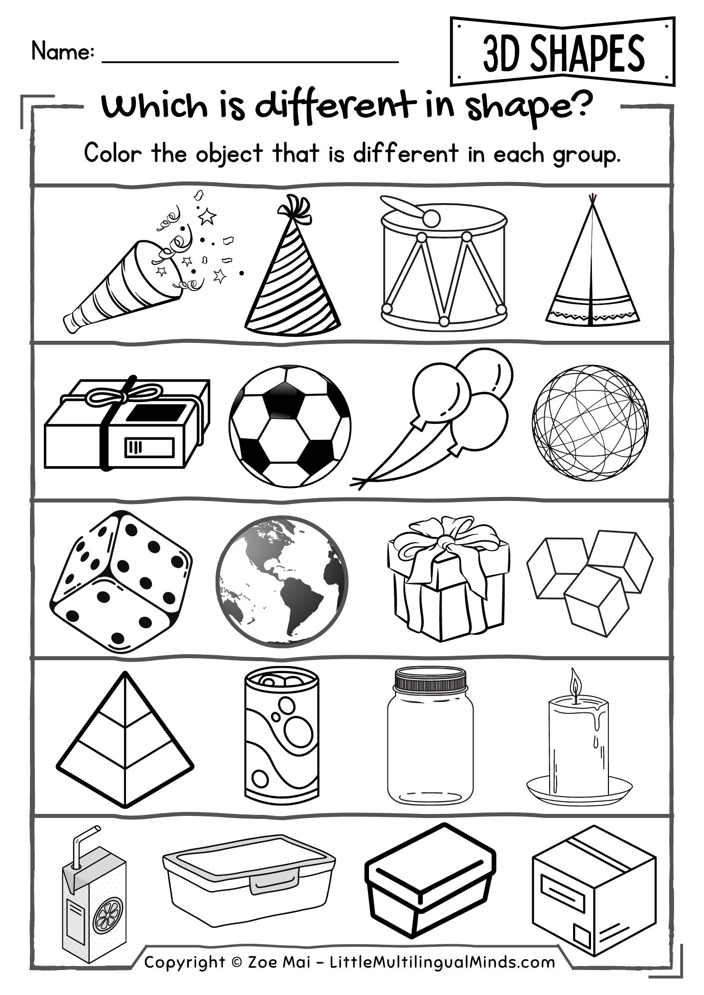 3D Shapes Practice Sheets For Preschool Pre K Kindergarten 