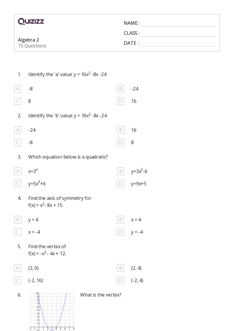 50 Algebra 2 Worksheets For 12th Class On Quizizz Free amp Printable