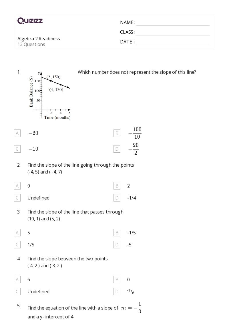 Algebra 2 Printable Worksheets