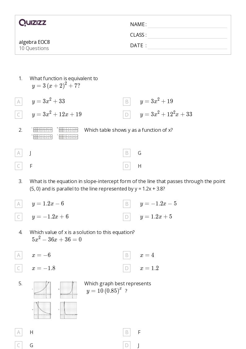 Printable Worksheets For 8th Grade Algebra
