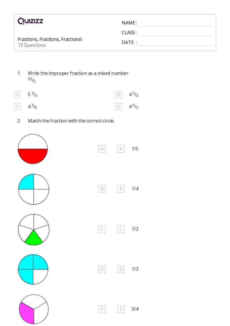 50 Fractions Worksheets For 5th Grade On Quizizz Free amp Printable