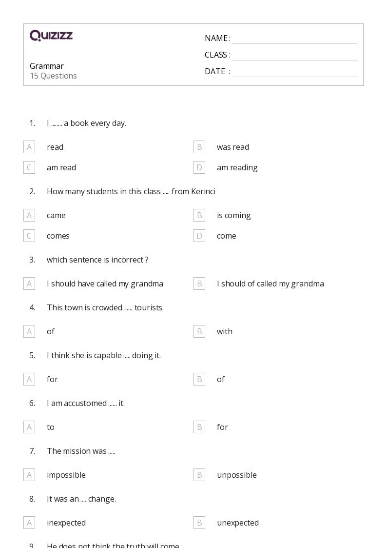 50 grammar worksheets for 7th year on quizizz free amp printable