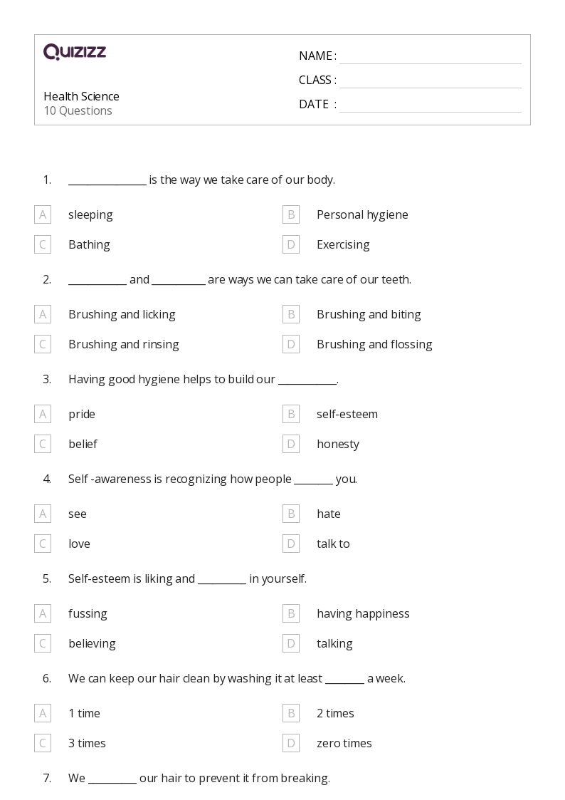 50 Health Science Worksheets For 3rd Grade On Quizizz Free 