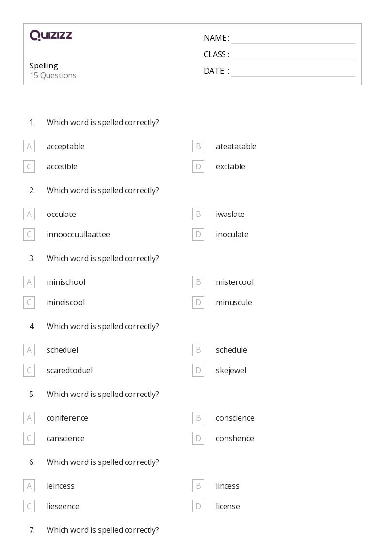 Printable Spelling Worksheets Grade 6