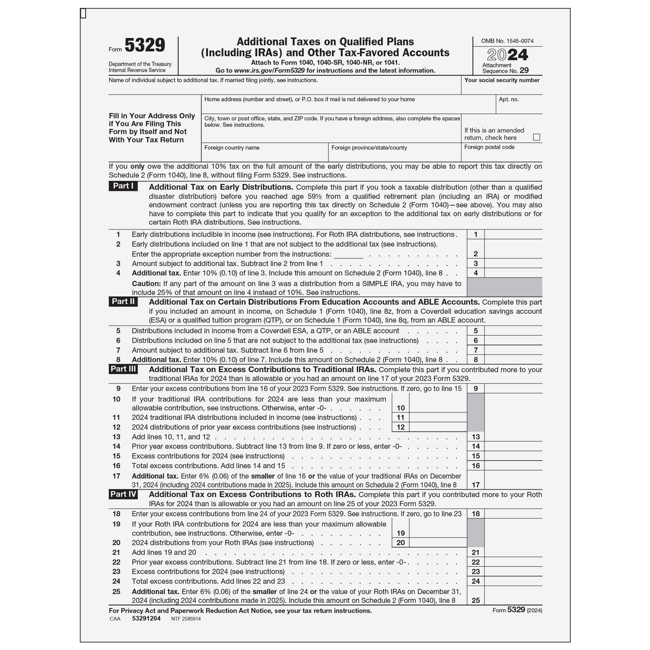 53291204 Form 5329 Additional Taxes On Qualified Plans Page 1 amp 2 