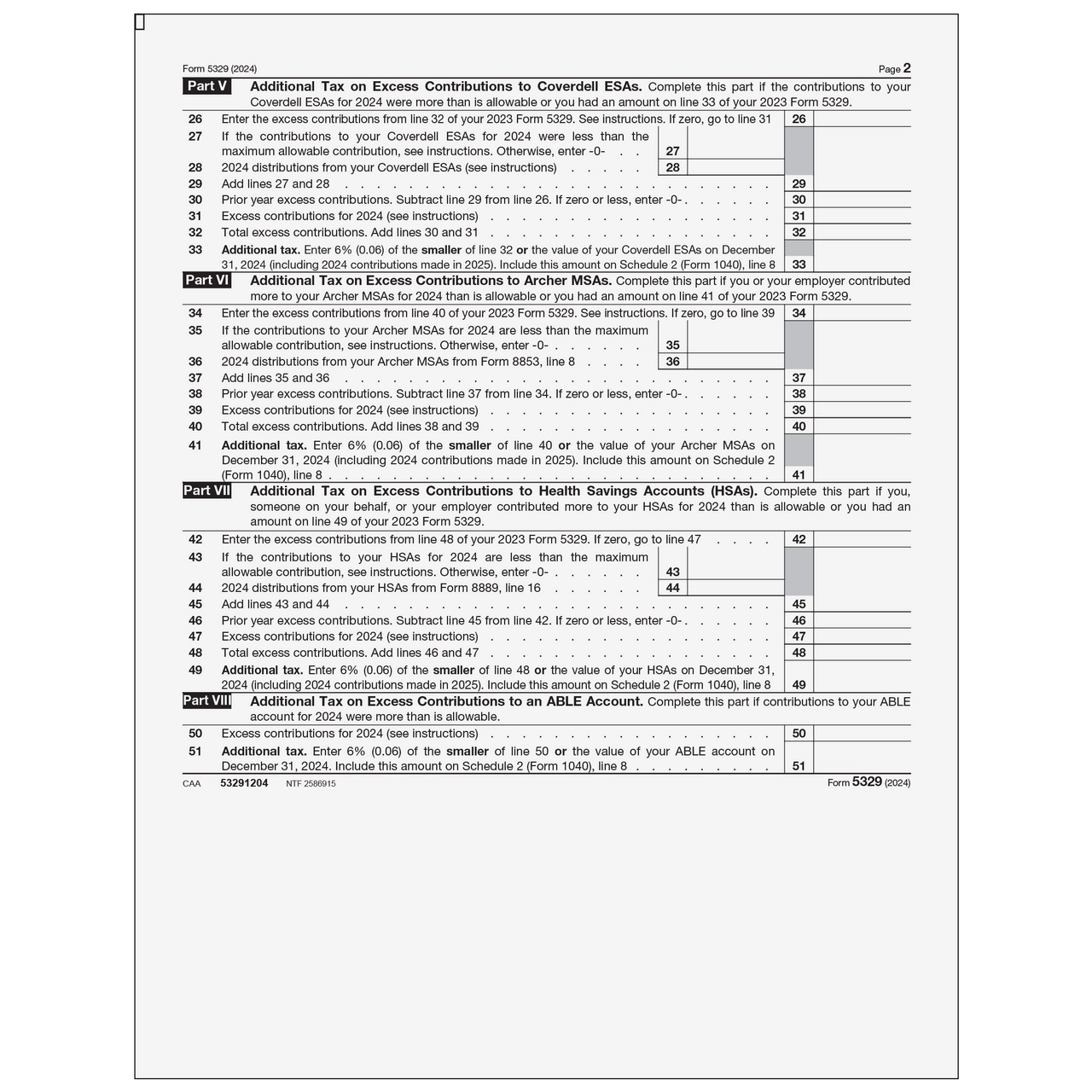 Irs Form 5329 Instructions