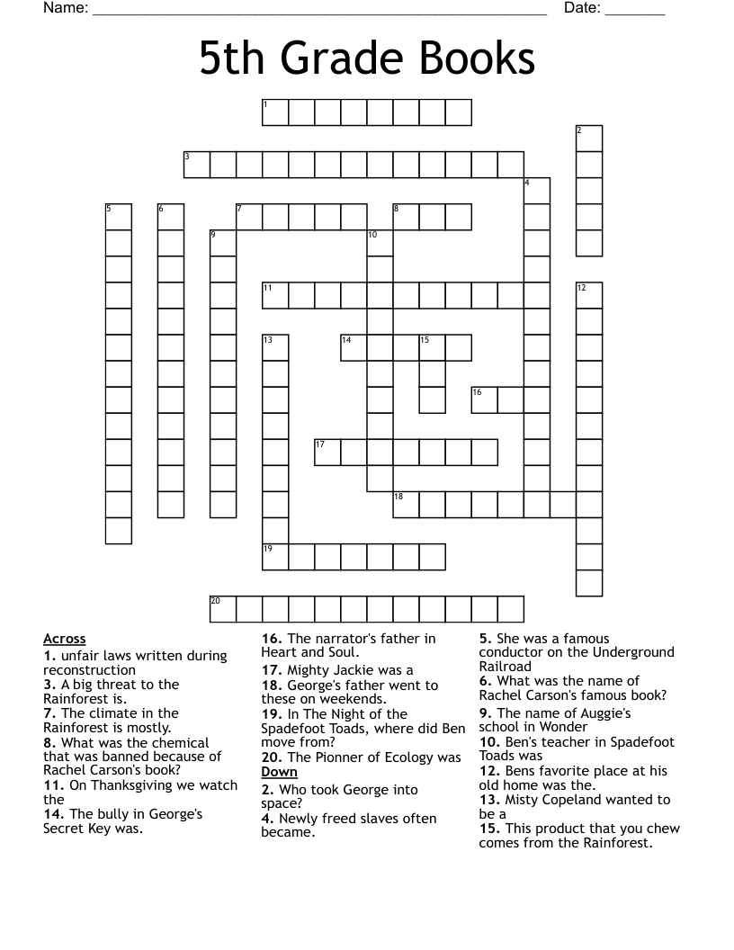 Printable Crossword Puzzles For Fifth Graders