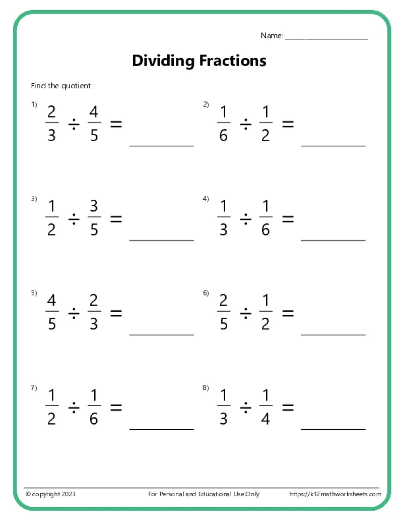 Printable Fraction Worksheets Grade 5