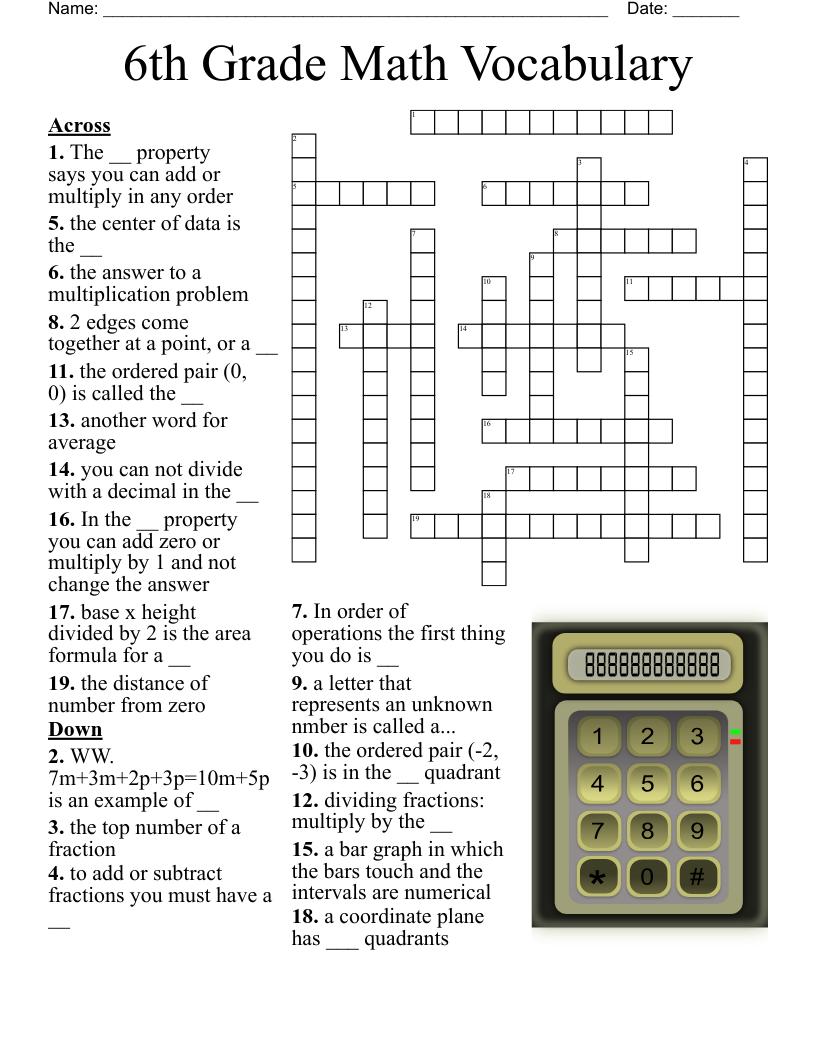 Crossword Puzzle Worksheets For Grade 6