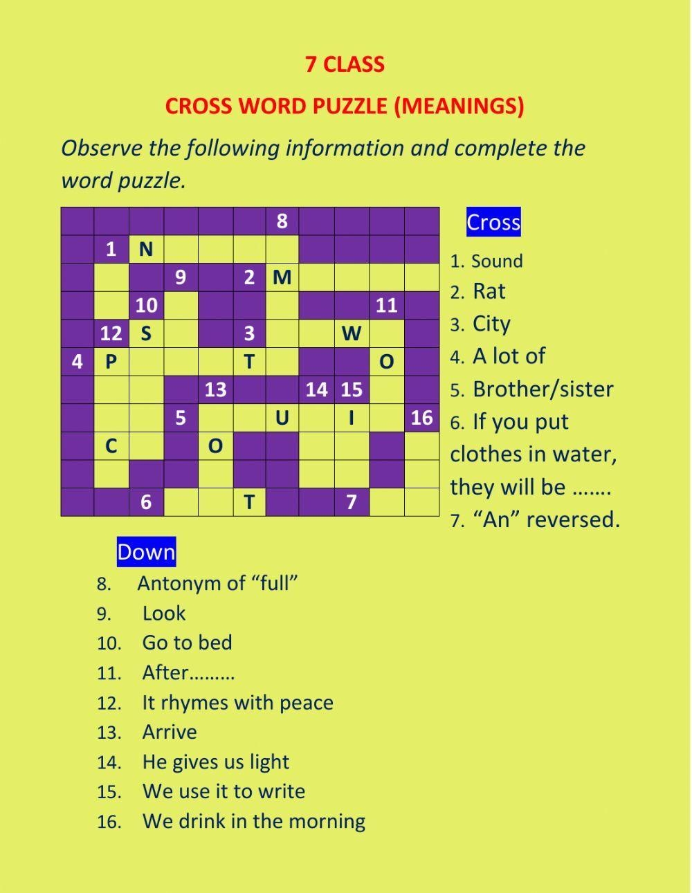 7 Class Cross W Free Interactive Worksheets 334866