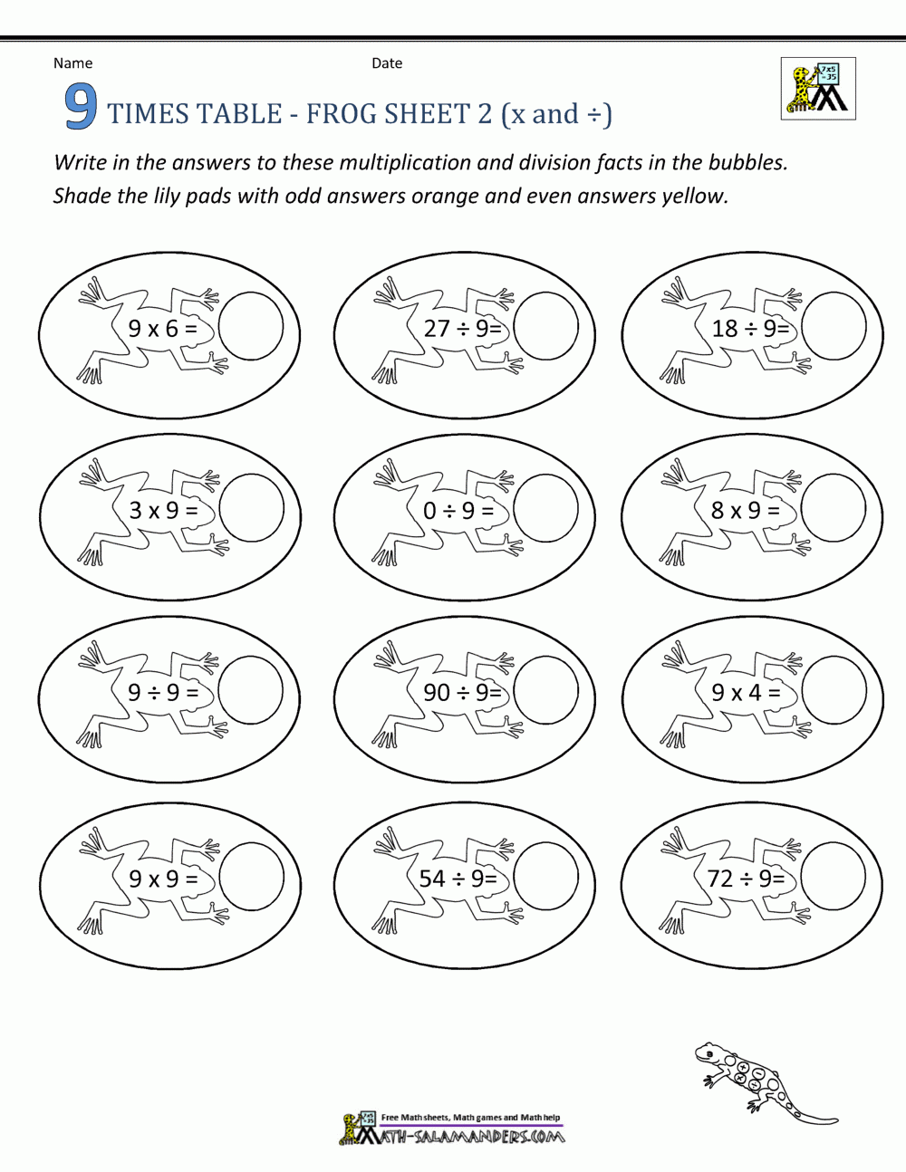 9 Times Table Worksheets