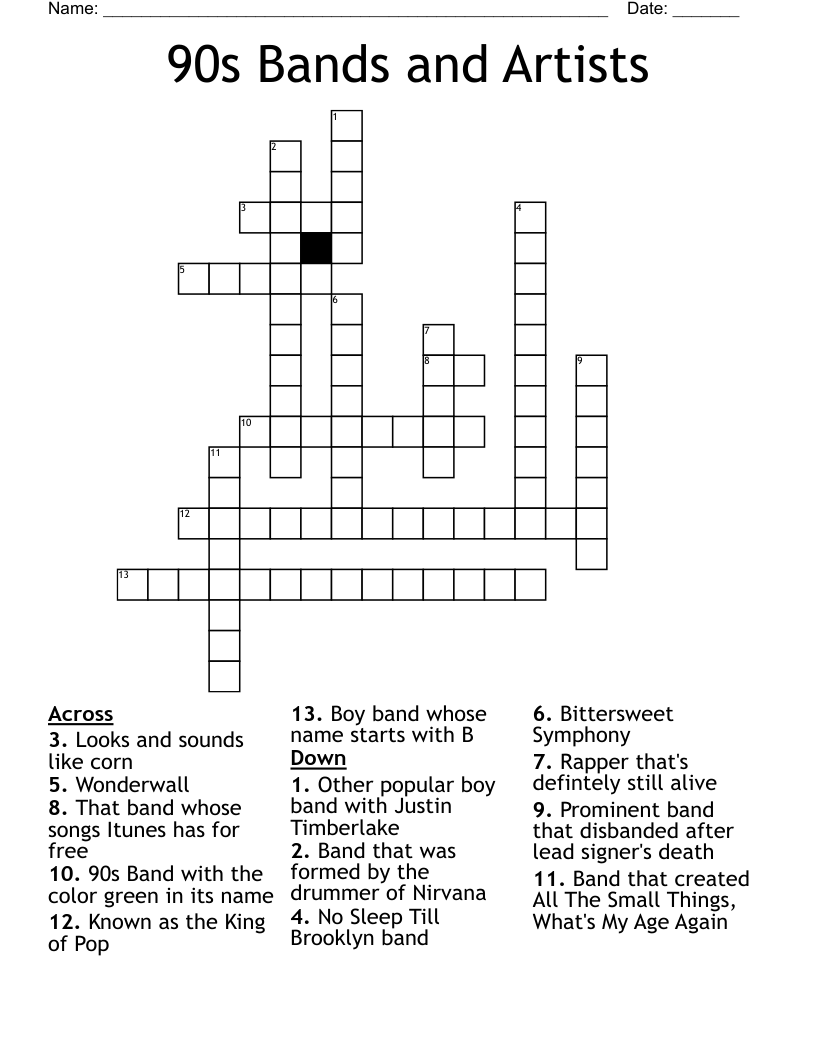 Free Printable Crossword Puzzles Music