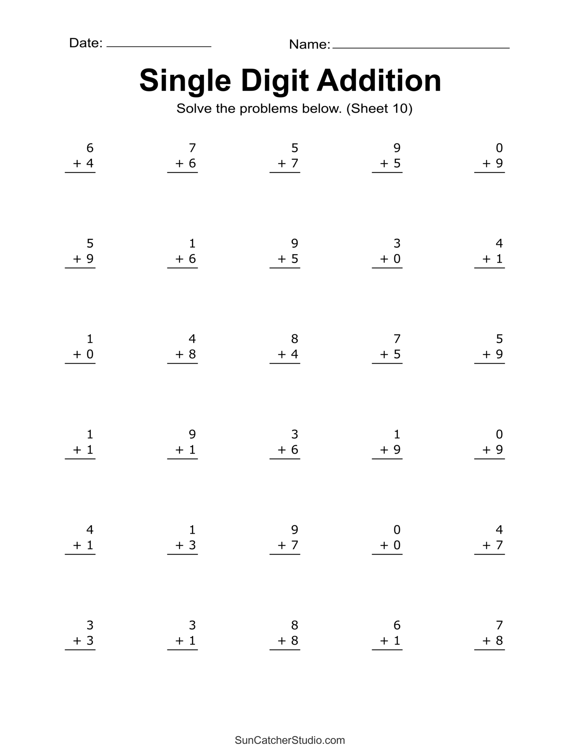 Math Facts Worksheets Printables