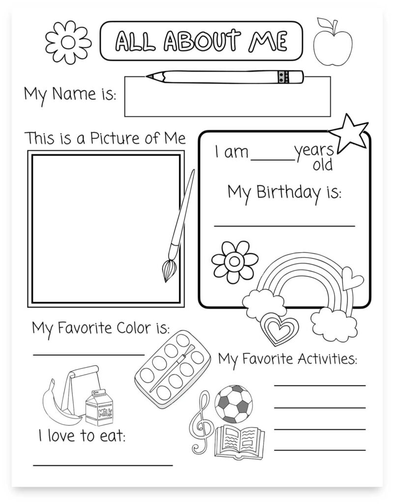 All About Me Worksheets For Kids Printable