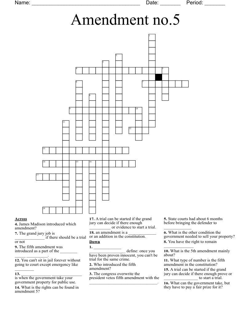 Amendment No 5 Crossword WordMint